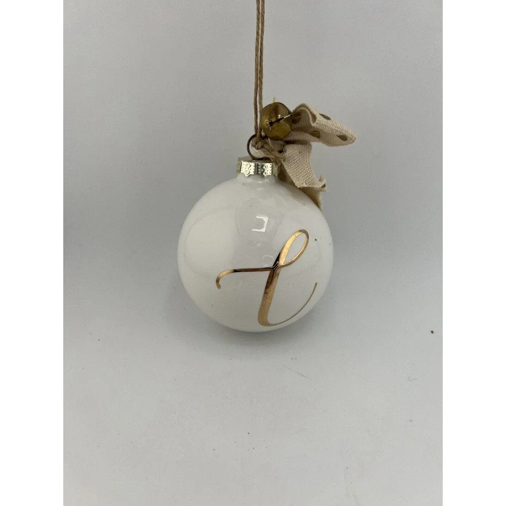 Home‎ Decorative Hand Painted White/Gold Glass Christmas Ball Ornament with Bow